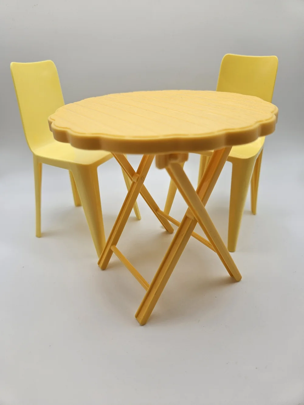 VINTAGE Barbie Yellow Folding Table and Chair Set Dollhouse Furniture Kitchen